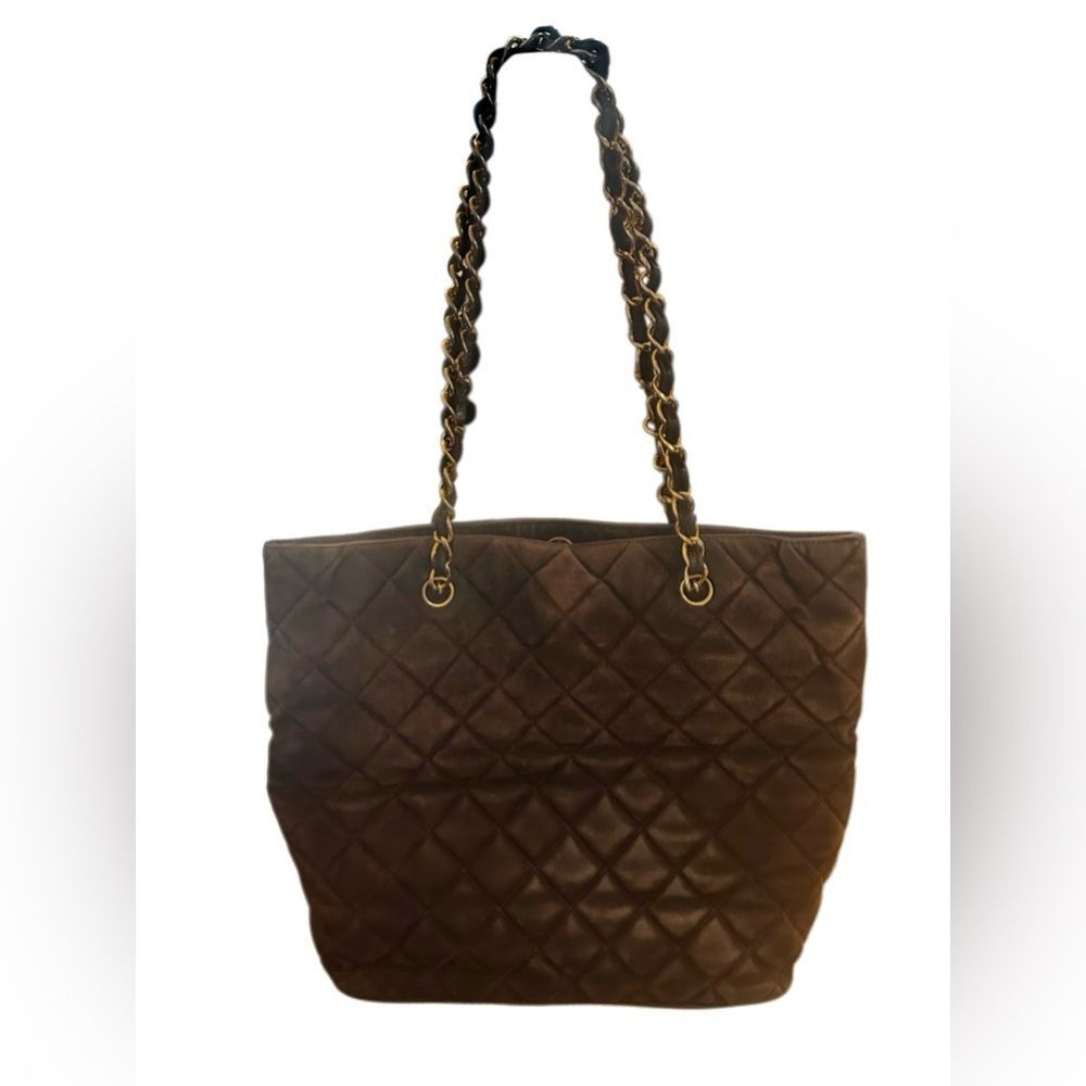 CHANEL Dark Brown Quilted Tote with Gold Chain - Picture 4 of 16